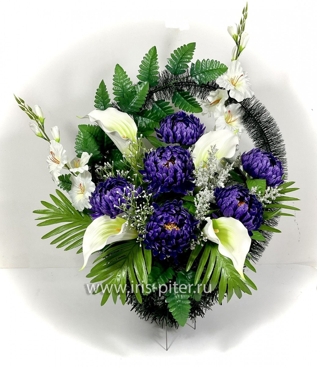 Корзина большая с хризантемой и каллами