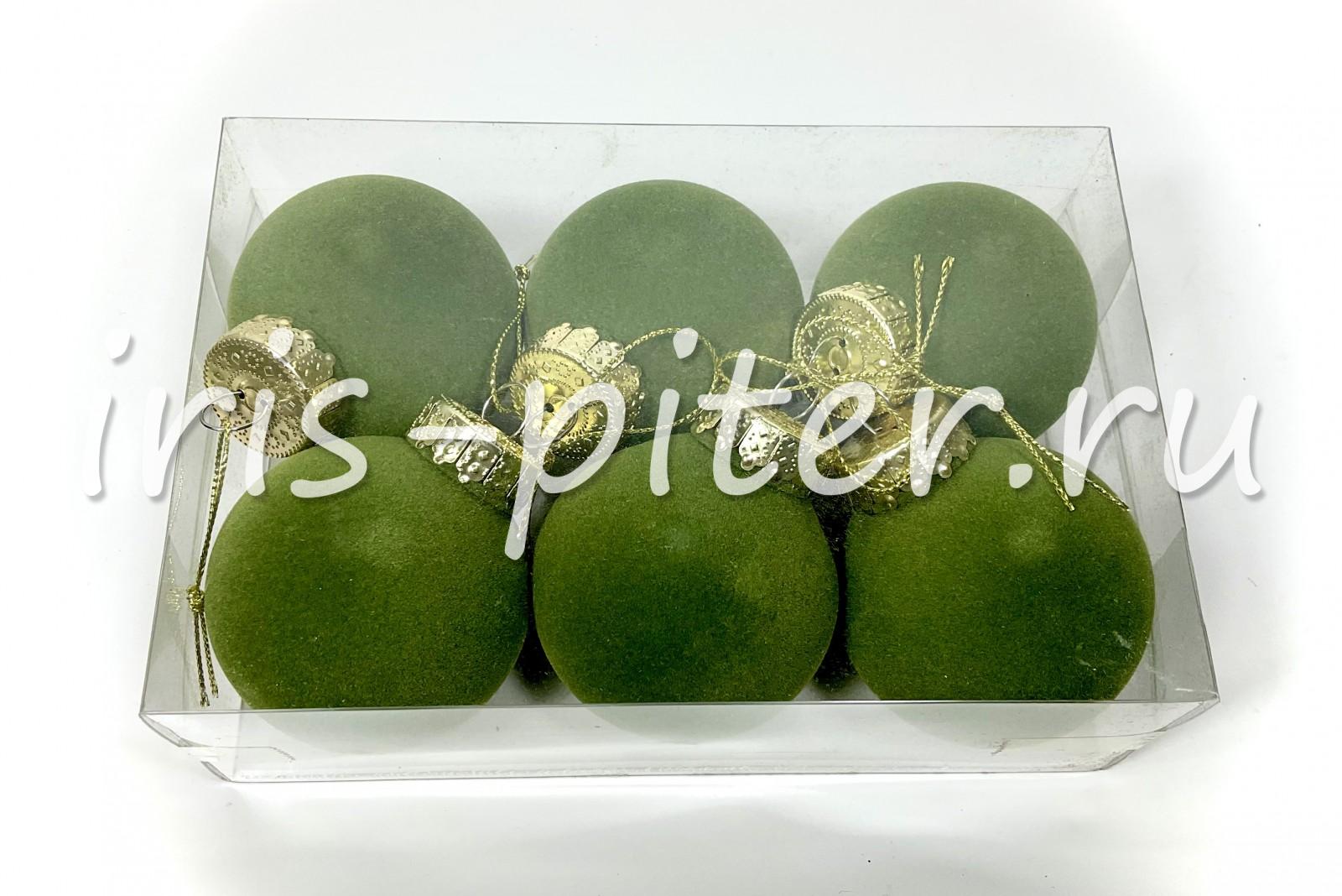 шарики 6см матовые зеленые 6шт