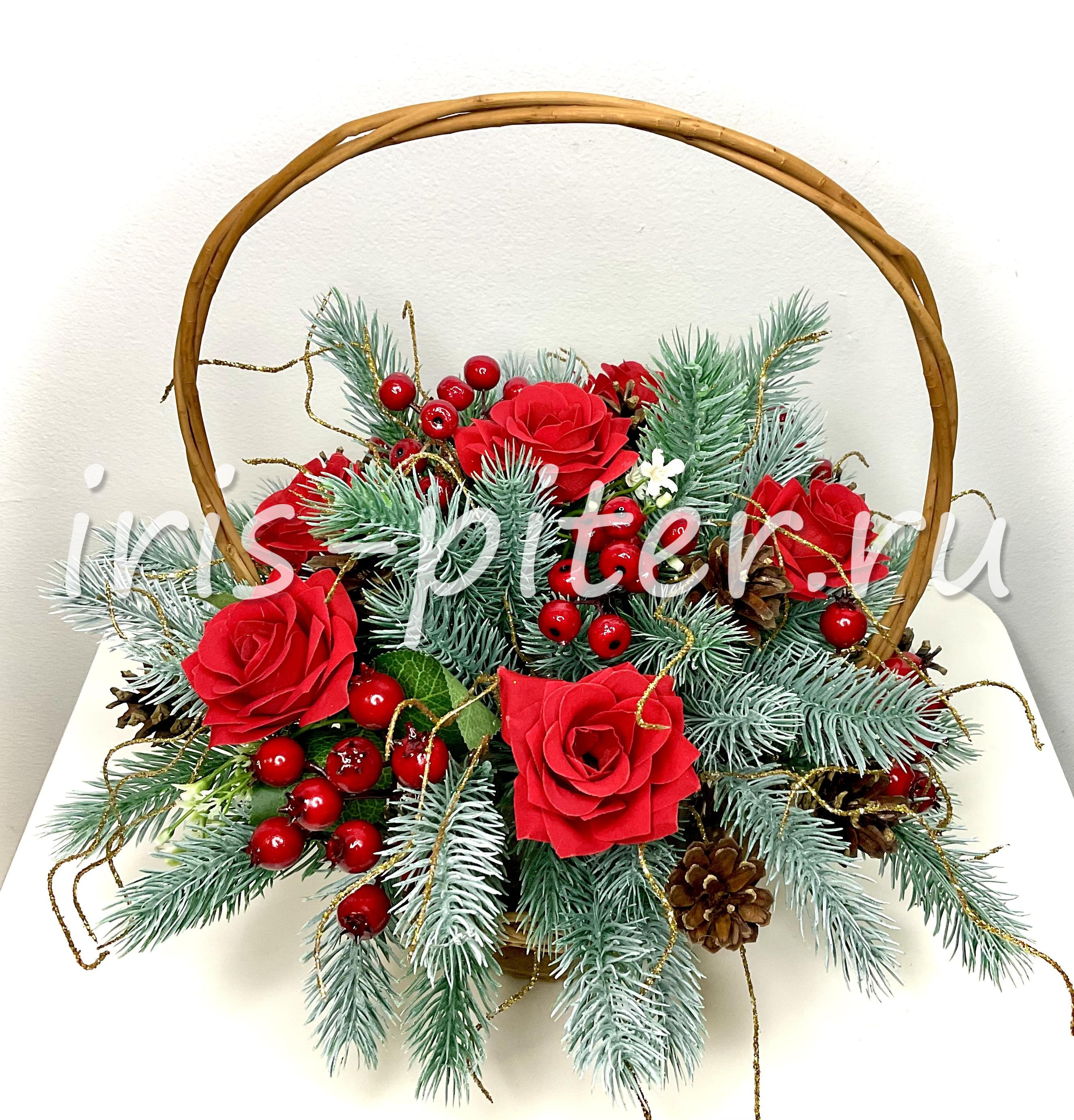 Корзинка с розочкой и елочкой