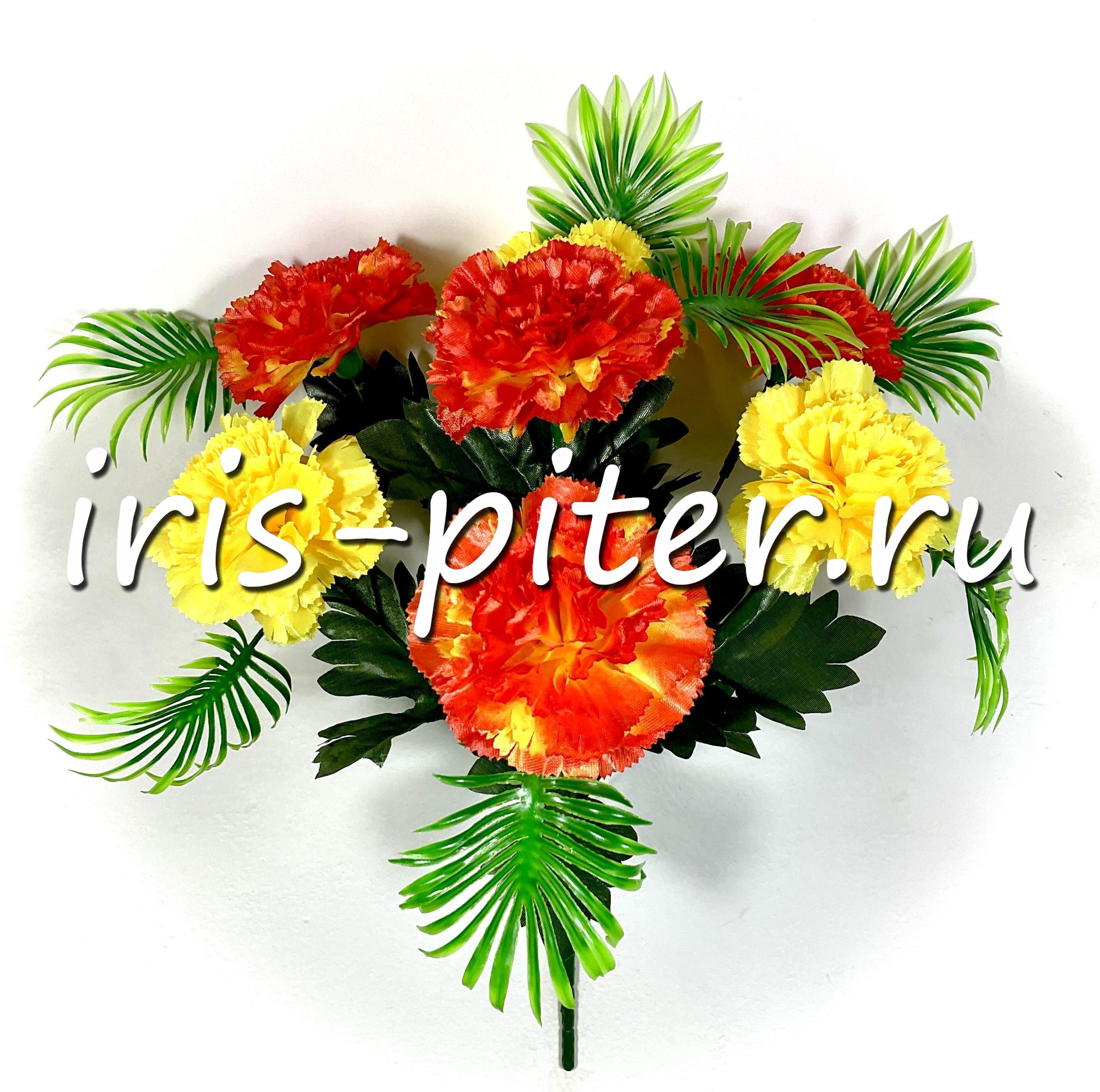 Букет гвоздика 7г двухцветн атласная с пальмой