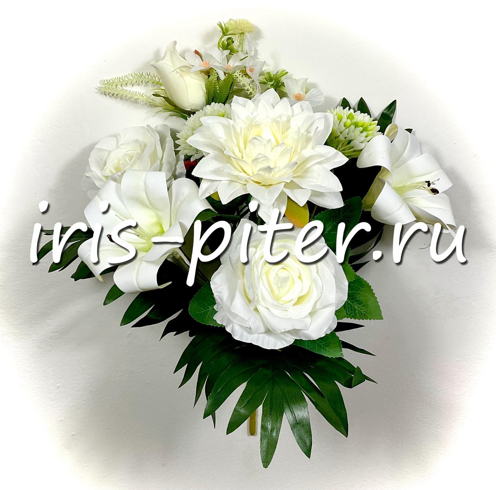 Букет роза+лилия+георгин с пальмой