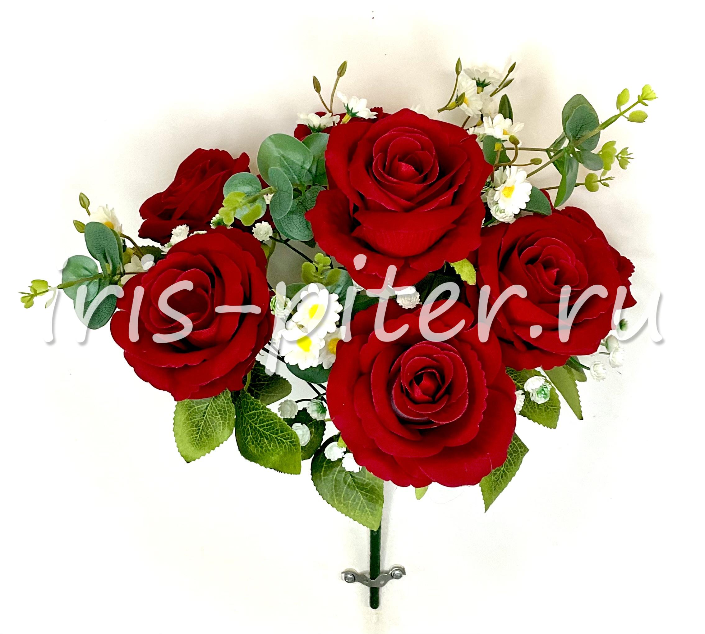 Букет роза 7г барх раскр с ромашкой и эвкалиптом 