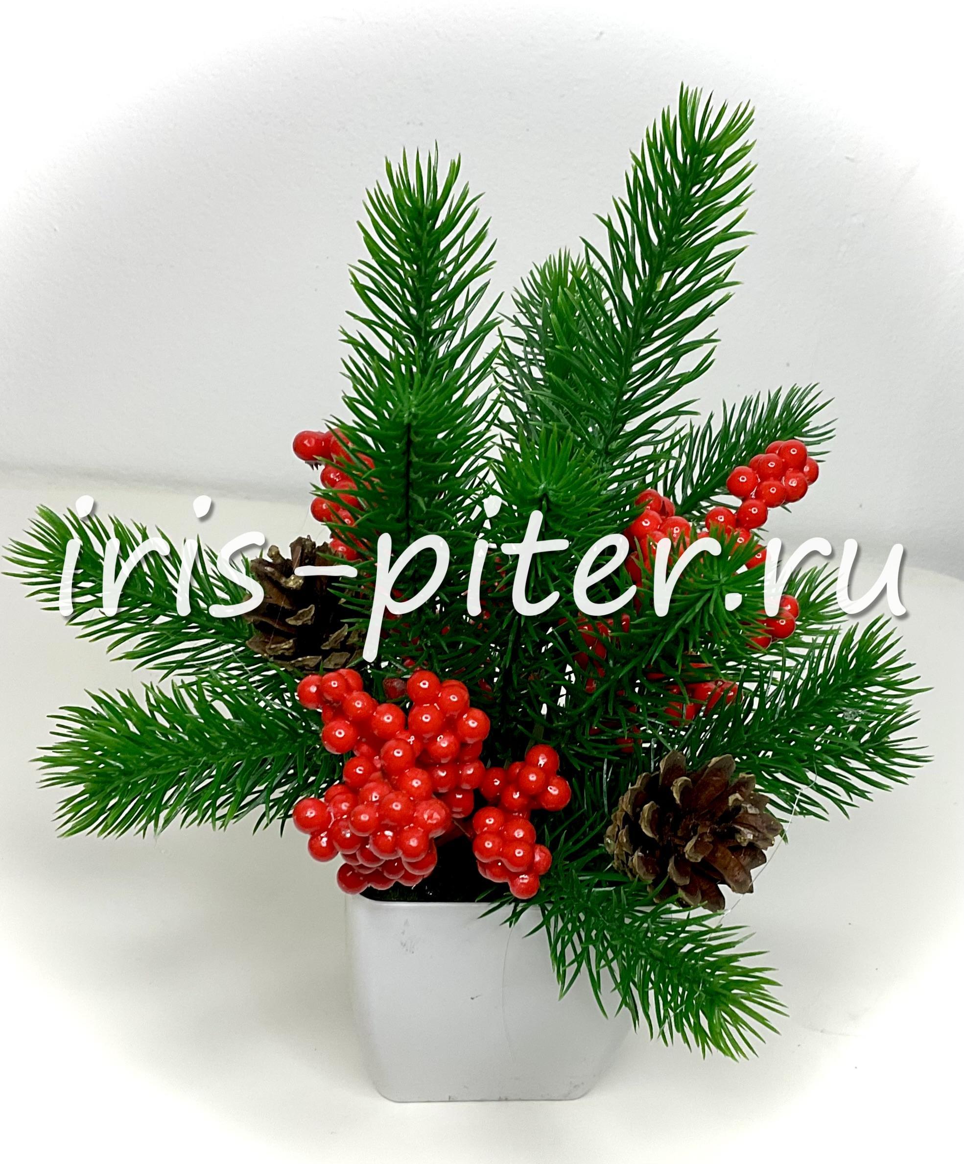 Кашпо с елочкой и ягодами