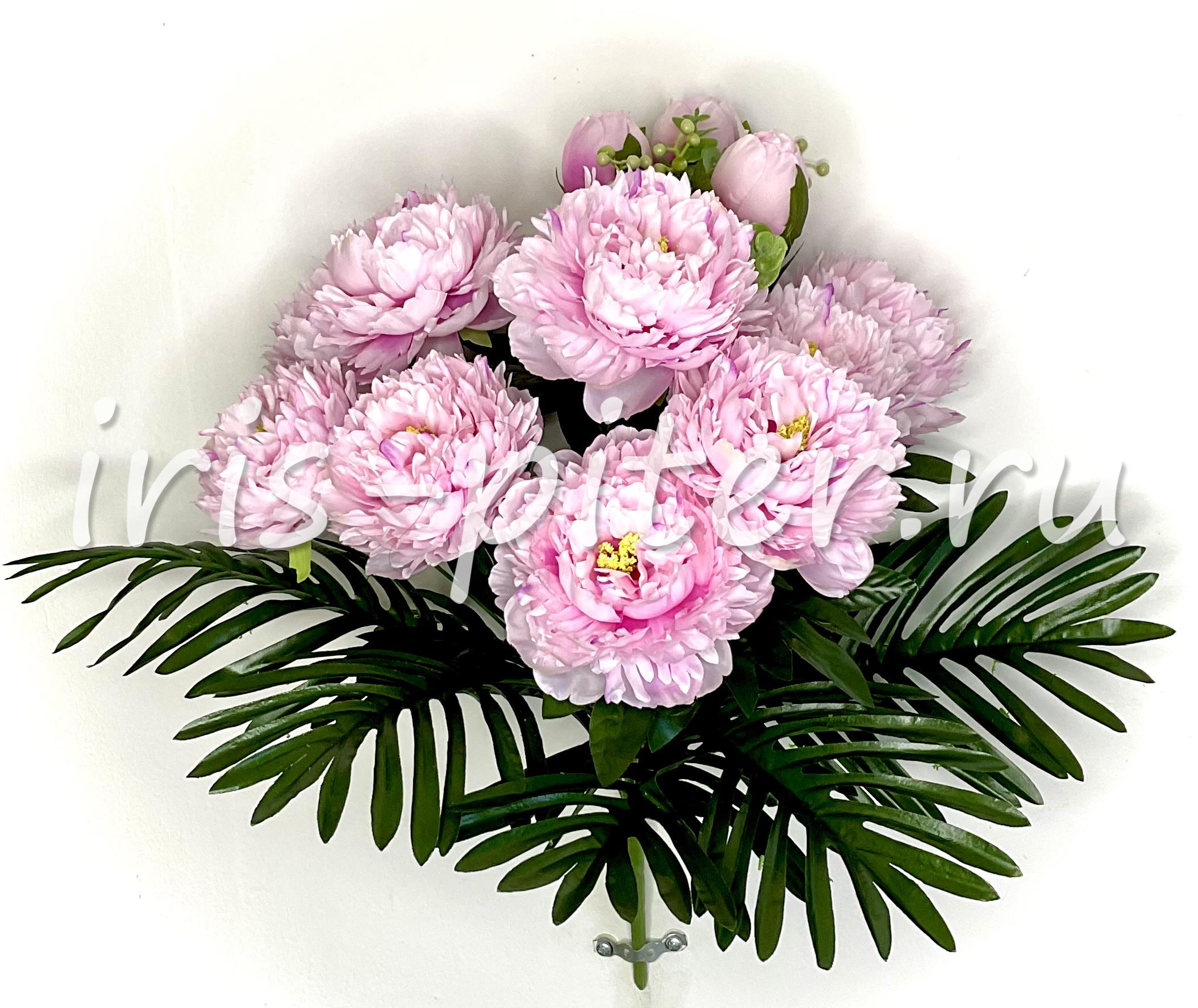 Букет пион 9г 3 бут с пальмой